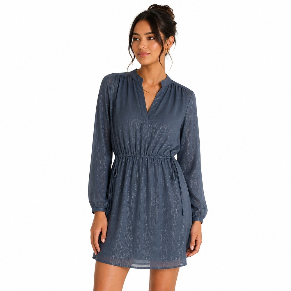 NWOT White House Black Market Mini Dress Gray Shimmery Quiet Luxury Modest 0P